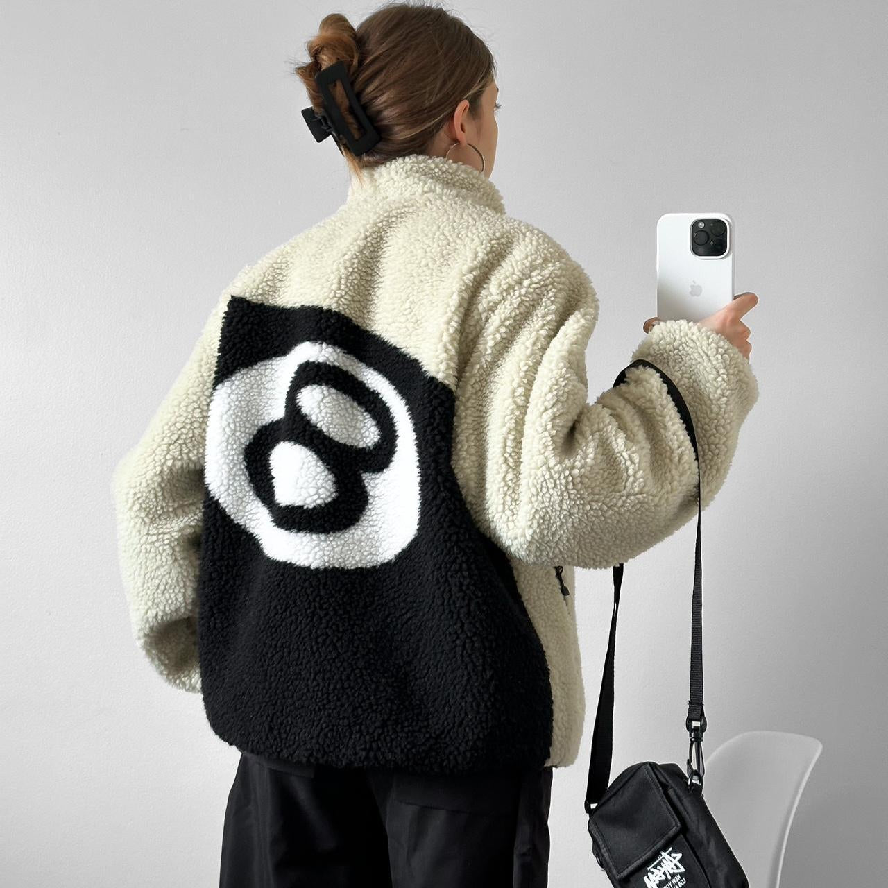 Stussy 8 Ball Sherpa Reversible Jacket | Natural | Medium